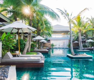 Beautiful luxury swimming pool in hotel pool resort - Boost up color Processing